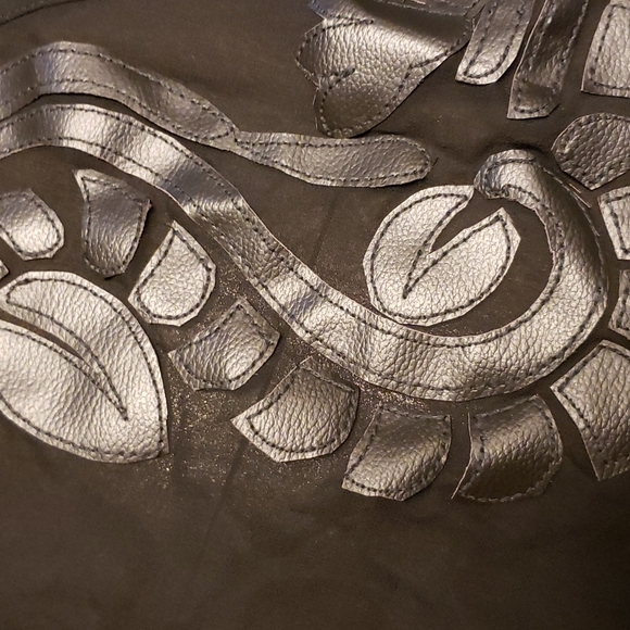 VTG Cache sheer black top with faux leather applique XS - Picture 2 of 4